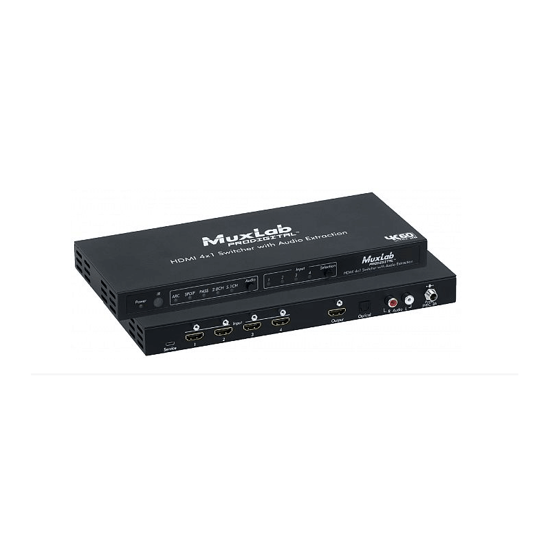 Коммутатор HDMI 4X1 SWITCHER WITH AUDIO EXTRACTION, 4K/60 Muxlab 500437 